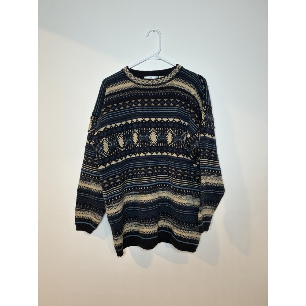 Vintage Maggie Lawrence Sweater Mens Medium Geometric Knit Pullover 90s Y2K